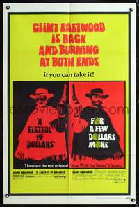 h335 FISTFUL OF DOLLARS/FOR A FEW DOLLARS MORE one-sheet movie poster '69 Clint Eastwood