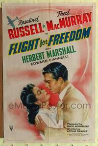 h345 FLIGHT FOR FREEDOM one-sheet movie poster '43 sexy pilot Rosalind Russell!