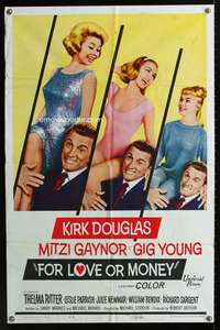 h355 FOR LOVE OR MONEY one-sheet movie poster '63 Kirk Douglas, Mitzi Gaynor