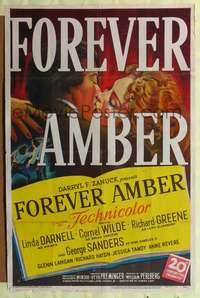 h356 FOREVER AMBER one-sheet movie poster '47 Linda Darnell, Cornel Wilde, Otto Preminger