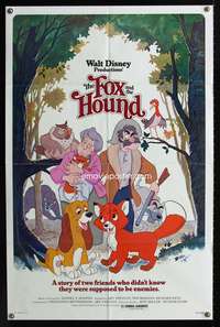 h358 FOX & THE HOUND one-sheet movie poster '81 Walt Disney animals!