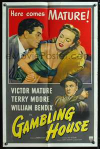 h363 GAMBLING HOUSE one-sheet movie poster '51 Terry Moore, Victor Mature