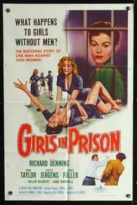 h372 GIRLS IN PRISON one-sheet movie poster '56 classic sexy bad girl cat fight image!