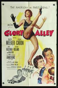 h375 GLORY ALLEY one-sheet movie poster '52 boxer Ralph Meeker, sexy Leslie Caron, Louis Armstrong