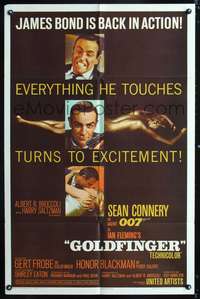 h380 GOLDFINGER one-sheet movie poster '64 Sean Connery is James Bond 007!