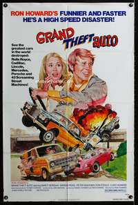 h382 GRAND THEFT AUTO one-sheet movie poster '77 Ron Howard, Roger Corman, John Solie art!