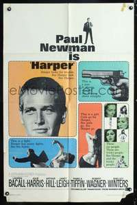 h389 HARPER one-sheet movie poster '66 Paul Newman, Lauren Bacall