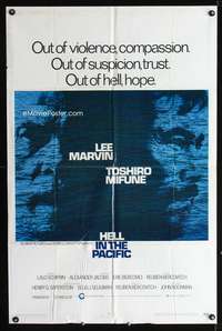 h397 HELL IN THE PACIFIC one-sheet movie poster '69 Lee Marvin, Toshiro Mifune, John Boorman