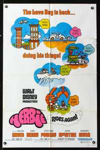 h402 HERBIE RIDES AGAIN revised one-sheet movie poster '74 Disney, Volkswagen Beetle car racing!