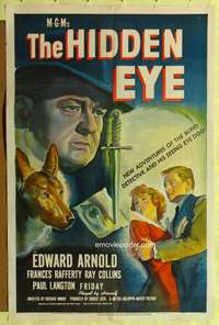 h405 HIDDEN EYE one-sheet poster '45 blind detective Edward Arnold and Friday the seeing eye dog!