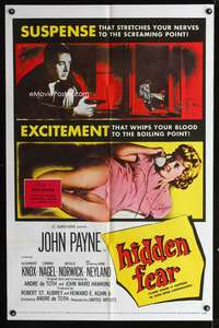 h406 HIDDEN FEAR one-sheet movie poster '57 John Payne, sexy Anne Neyland!