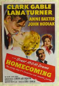h416 HOMECOMING one-sheet movie poster '48 Clark Gable, Lana Turner