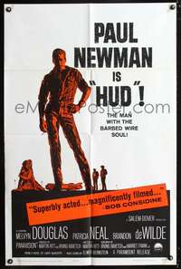 h419 HUD one-sheet movie poster '63 Paul Newman, Martin Ritt classic!