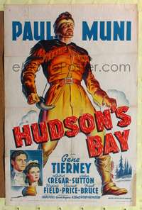 h420 HUDSON'S BAY style A one-sheet movie poster '40 Paul Muni, Gene Tierney