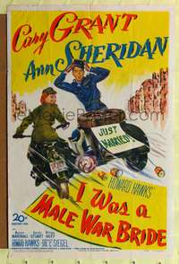h424 I WAS A MALE WAR BRIDE one-sheet movie poster '49 Cary Grant, Ann Sheridan, Howard Hawks