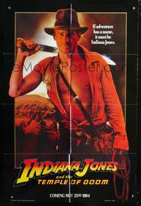 h426 INDIANA JONES & THE TEMPLE OF DOOM teaser one-sheet poster '84 Harrison Ford, Steven Spielberg