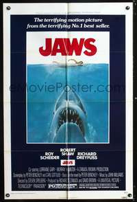 h432 JAWS one-sheet movie poster '75 Steven Spielberg classic shark!
