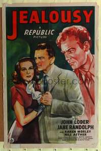 h433 JEALOUSY one-sheet movie poster '45 John Loder, Jane Randolph, cool art!