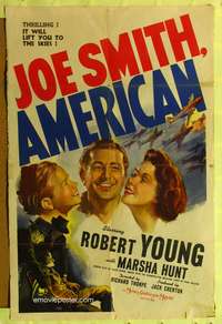 h436 JOE SMITH AMERICAN one-sheet movie poster '42 WWII hero Robert Young!