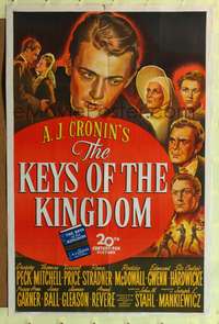 h438 KEYS OF THE KINGDOM one-sheet movie poster '44 religious Gregory Peck!