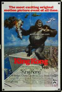 h440 KING KONG one-sheet movie poster '76 John Berkey art of BIG Ape!