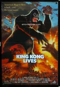 h441 KING KONG LIVES one-sheet movie poster '86 huge unhappy ape and army!