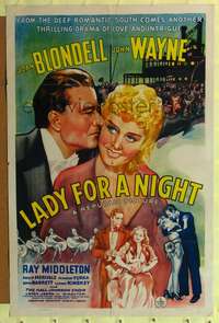 h444 LADY FOR A NIGHT one-sheet movie poster '41 great art of John Wayne & Joan Blondell!