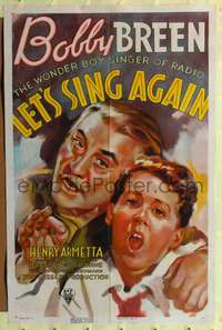 h450 LET'S SING AGAIN one-sheet movie poster '36 Bobby Breen the wonder boy singer of radio!