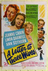 h451 LETTER TO THREE WIVES one-sheet poster '49 Jeanne Crain, Linda Darnell, young Kirk Douglas!