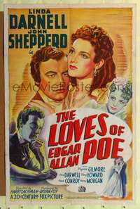 h464 LOVES OF EDGAR ALLAN POE one-sheet movie poster '42 Linda Darnell
