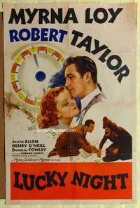 h465 LUCKY NIGHT style C one-sheet movie poster '39 gambling Myrna Loy & Robert Taylor!