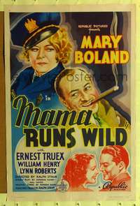 h474 MAMA RUNS WILD one-sheet movie poster '37 cop Mary Boland in uniform!