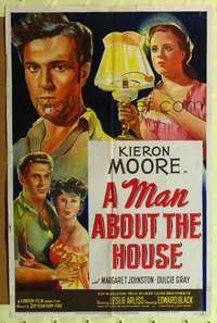 h477 MAN ABOUT THE HOUSE one-sheet movie poster '47 romantic stone litho!