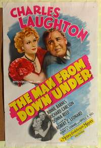 h478 MAN FROM DOWN UNDER one-sheet movie poster '43 Charles Laughton, Binnie Barnes, Donna Reed