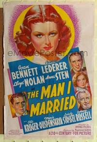 h480 MAN I MARRIED one-sheet movie poster '40 sexy Joan Bennett, Irving Pichel