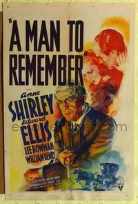 h485 MAN TO REMEMBER one-sheet movie poster '38 Anne Shirley, Edward Ellis