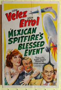 h496 MEXICAN SPITFIRE'S BLESSED EVENT one-sheet movie poster '43 Lupe Velez, Leon Errol