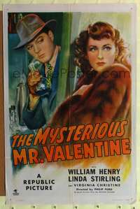 h514 MYSTERIOUS MR. VALENTINE one-sheet movie poster '46 sexy Linda Sterling in fur!