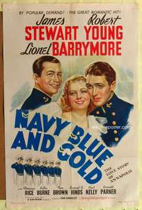 h518 NAVY BLUE & GOLD one-sheet movie poster R41 James Stewart & Robert Young at Annapolis!