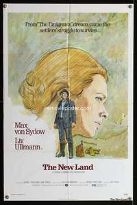 h525 NEW LAND one-sheet movie poster '73 Max von Sydow, Liv Ullmann, Robert Tanenbaum art!
