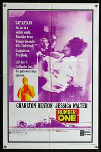 h547 NUMBER ONE one-sheet movie poster '69 alcoholic football player Charlton Heston!