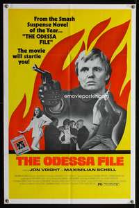 h552 ODESSA FILE one-sheet movie poster '74 Jon Voight in flames artwork!