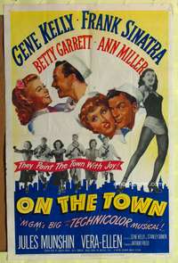 h554 ON THE TOWN one-sheet movie poster '49 Gene Kelly, Frank Sinatra, Ann Miller, Betty Garrett