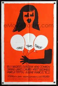 h556 ONE TWO THREE one-sheet movie poster '62 Billy Wilder, James Cagney, Saul Bass art!