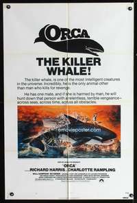 h557 ORCA one-sheet movie poster '77 art of The Killer Whale by John Berkey, Richard Harris