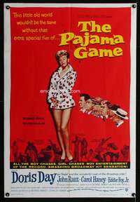 h560 PAJAMA GAME one-sheet movie poster '57 sexy Doris Day chases boys!