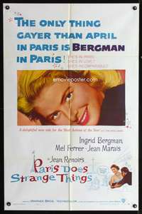 h562 PARIS DOES STRANGE THINGS one-sheet movie poster '57 Ingrid Bergman, Jean Renoir