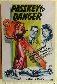 h566 PASSKEY TO DANGER one-sheet movie poster '46 cool sexy bad girl with gun image!