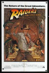 h579 RAIDERS OF THE LOST ARK R80s one-sheet movie poster R80s Harrison Ford Richard Amsel art!