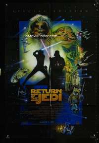 h582 RETURN OF THE JEDI DS advance one-sheet movie poster R97 George Lucas, Drew Struzan art!